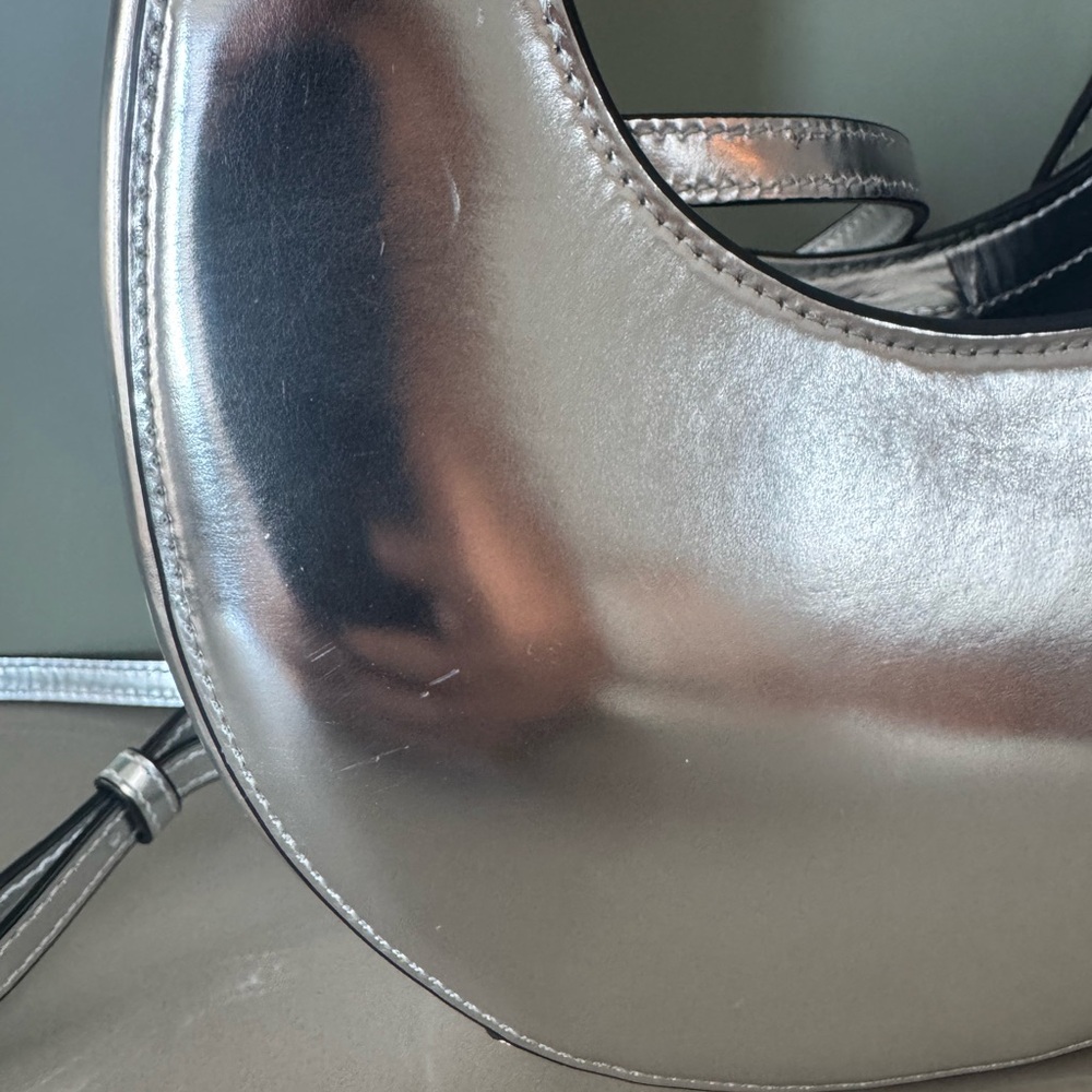 STAUD Silver Crescent Crossbody Bag. Moon bag